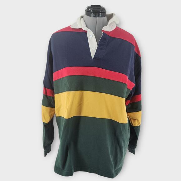 Lands' End Other - Lands End Rugby Shirt Men's L Striped Collared Long Sleeve Heavy Cotton VTG